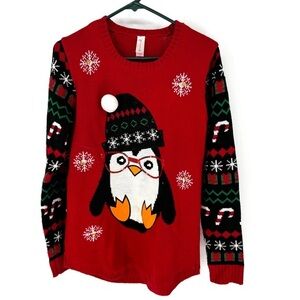 Festive holiday Red Penguin  ugly Christmas sweater